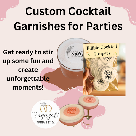50-1000 Personalized Edible Drink Toppers: Monogram Cocktail Garnishes